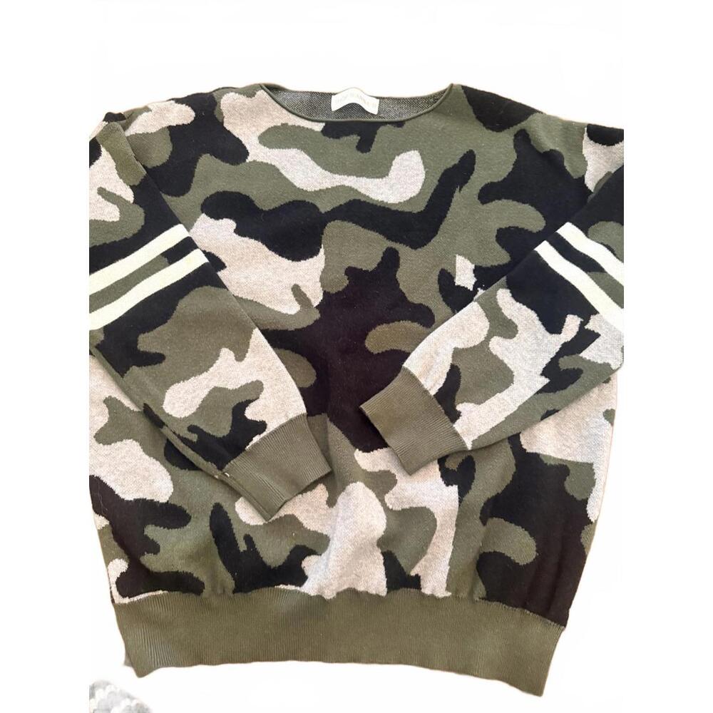 Womens Camouflage Sweater with Striped Sleeves